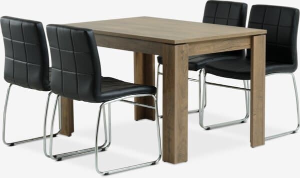 VEDDE L120 bord mørk villeik + 4 HAMMEL stol svart