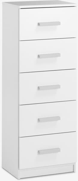 Kommode TAPDRUP 5 skuffer smal hvit