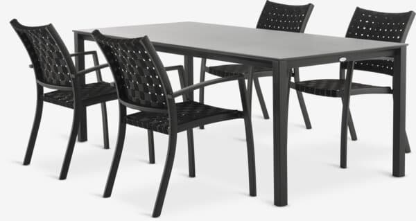 LANGET L207 bord + 4 GLOMFJORD stol svart