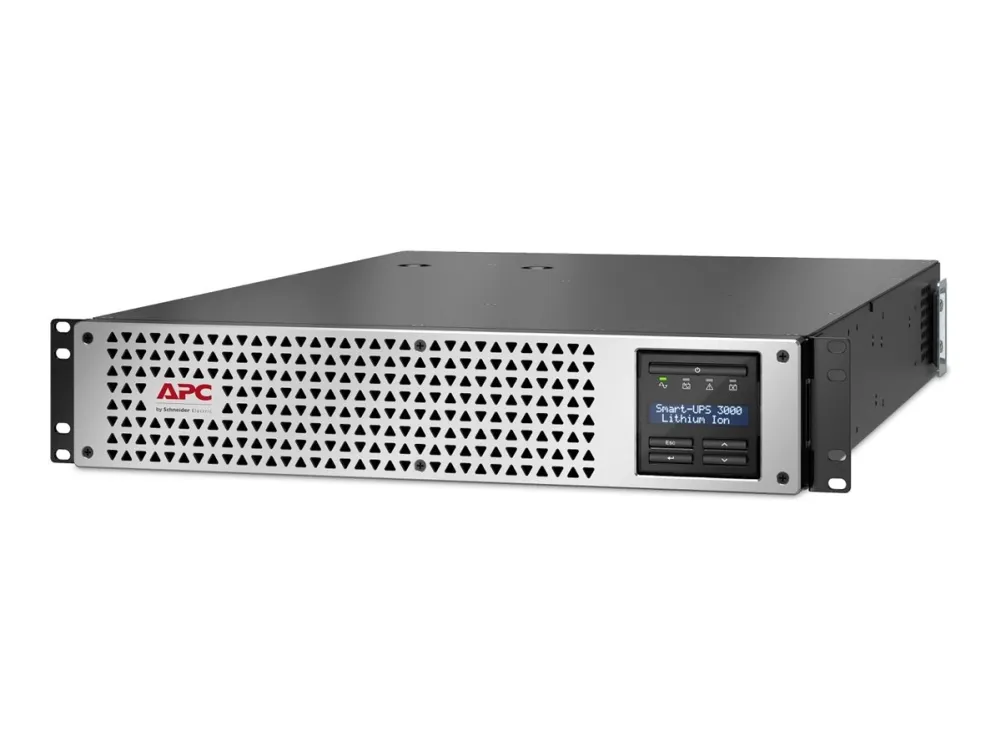 APC Smart-UPS Lithium Ion - UPS (kan monteres i rack) - linjeinteraktiv, 8x IEC C13, 1x IEC C19, SmartConnect+SmartSlot, AVR, LCD - AC 220/230/240 V - 2700 watt - 3000 VA - RS-232, USB, RJ-45 - utgangskontakter: 9 - 2U - sølv, svart med sølvfasfront