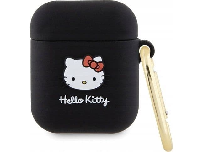 Apple AirPods Hello Kitty Silikon 3D Kitty Head (HKA23DKHSK) øretelefonveske svart
