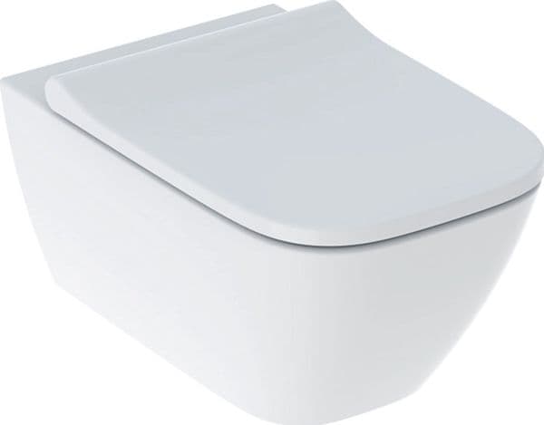 Geberit Geberit Smyle Square vegghengt toalettskål, traktformet, B35,5cm, H37,5cm, T54cm, skjulte fester, Rimfree, med toalettsete, toppmontering, med avtagbare hengsler, overlappende toalettsetetrekk, Duroplast [6]