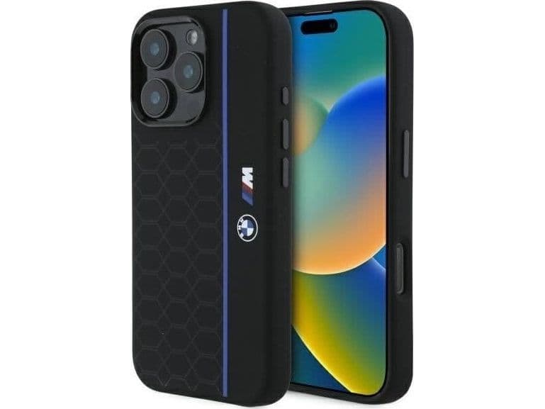 BMW BMHMP16L23SHEB Apple iPhone 16 Pro 6.3" dėklas telefonui juodos spalvos Silikoninis Hexagon Line MagSafe