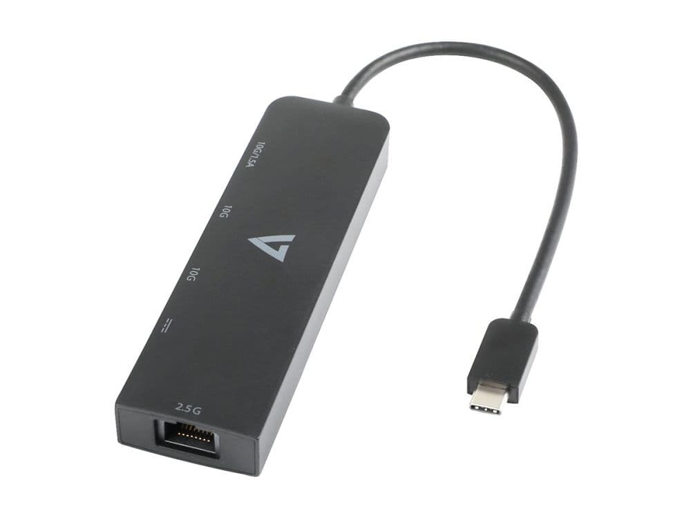 V7 V7UCRJ25GHUB-BLK - Nettverks/USB-adapter - USB-C 3.2 Gen 2 - 2.5GBase-T x 1 + USB 3.2 Gen 2 x 2 + USB-C 3.2 Gen 2 with Power Delivery x 1 - svart