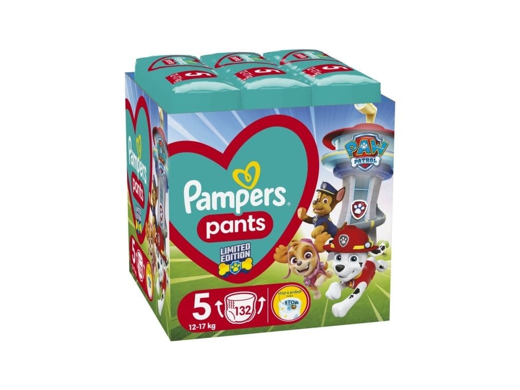 Pampers Pants Paw Patrol sauskelnės-kelnaitės, 5 Dydis, 132 vnt., 12–17 kg