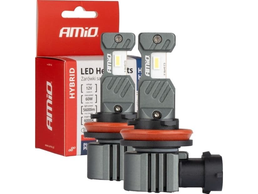 LED automobilių lemputės hibridinės serijos h8 h9 h11 h16 6000k canbus 60w amio-04116