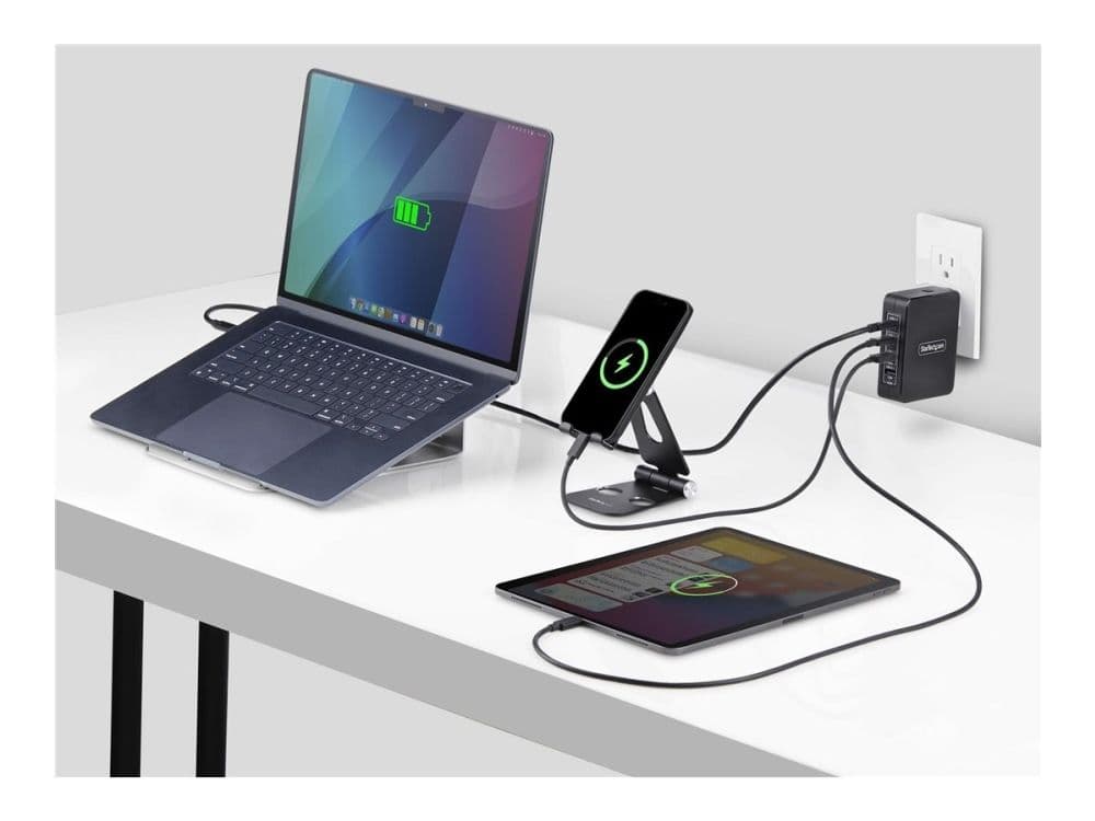 StarTech.com 140W USB-C Wall Charger, USB-C/USB-A, PD GaN Power Adapter - Strømadapter - GaN-teknologi - 140 watt - 5 A - Power Delivery 3.1 - 4 utgangskontakter (USB, 3 x USB-C) - svart