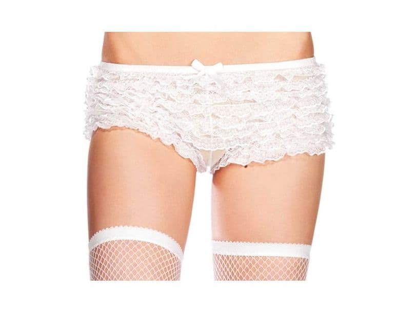 Hvide hotpants med flæser, XL