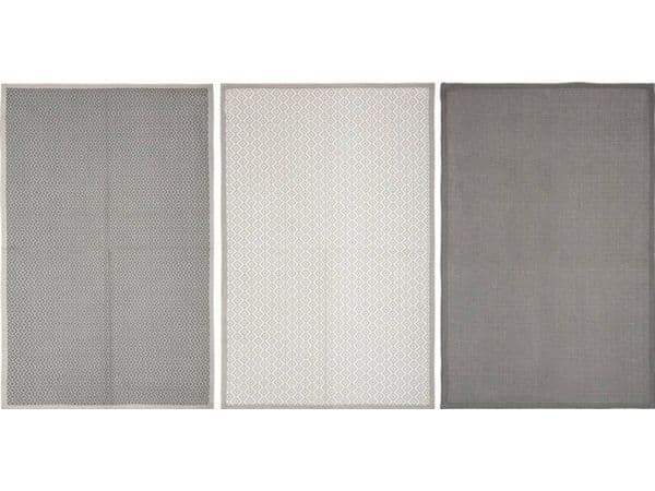 Atmosphera kjøkkenhåndklær med trykk, 45 x 70 cm, 3 stk, grå