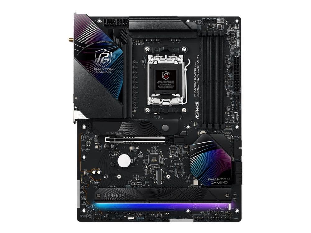 ASRock Phantom Gaming B850 Riptide WiFi - Hovedkort - ATX - Socket AM5 - AMD B850 Chipset - USB-C 3.2 Gen 2x2, USB-C 3.2 Gen2, USB 3.2 Gen 2, USB 3.2 Gen 1 - Wi-Fi 7, Bluetooth, 2.5 Gigabit LAN - innbygd grafikk (CPU kreves) - HD-lyd (8-kanalers)