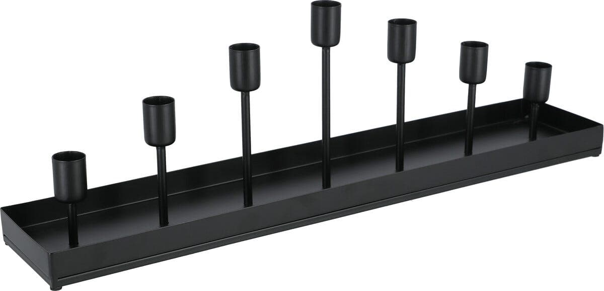 Bordlysestake med 7 lys, svart metall, 51,5 cm bred