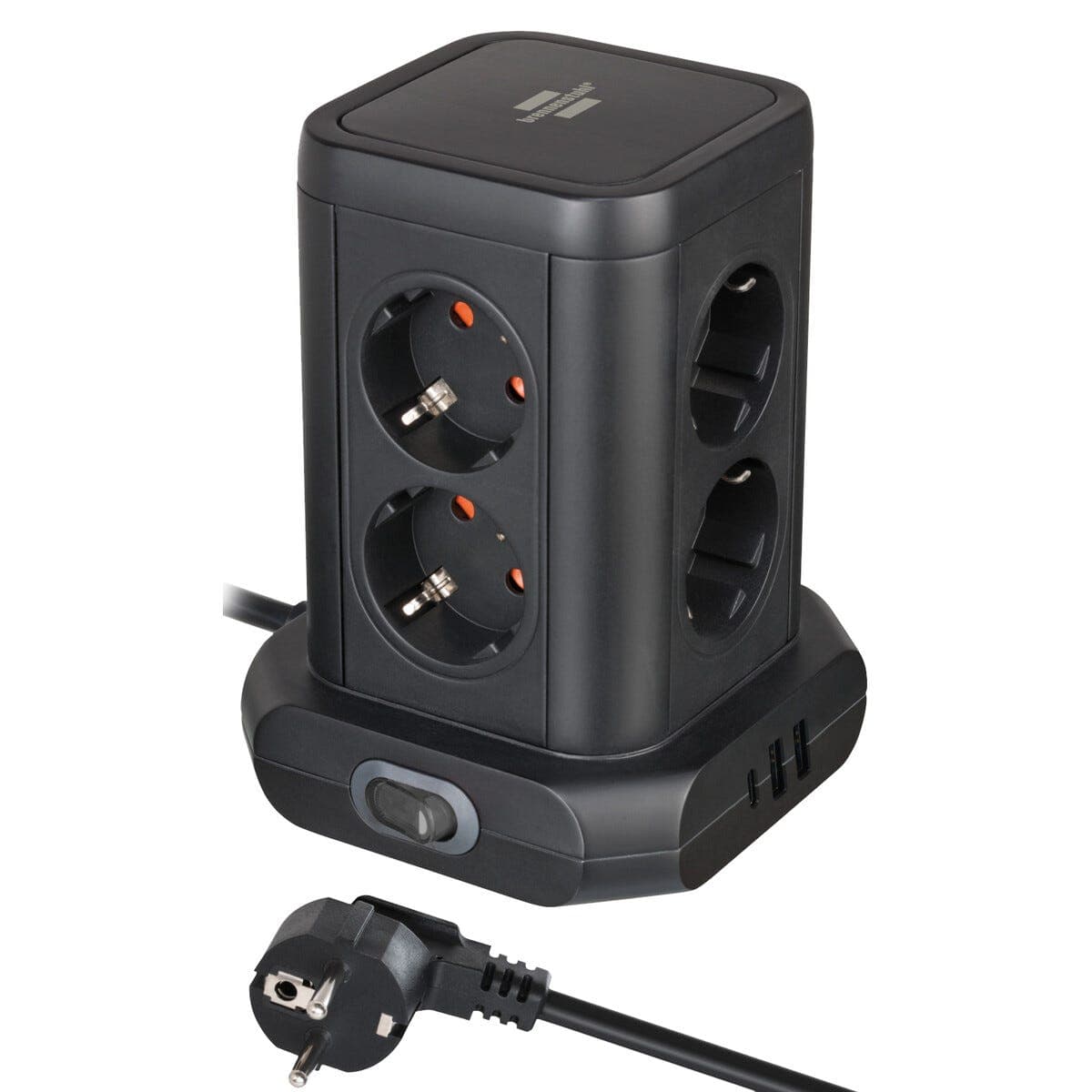 Brennenstuhl Socket Tower 8-veis grenuttak, 3 USB, svart