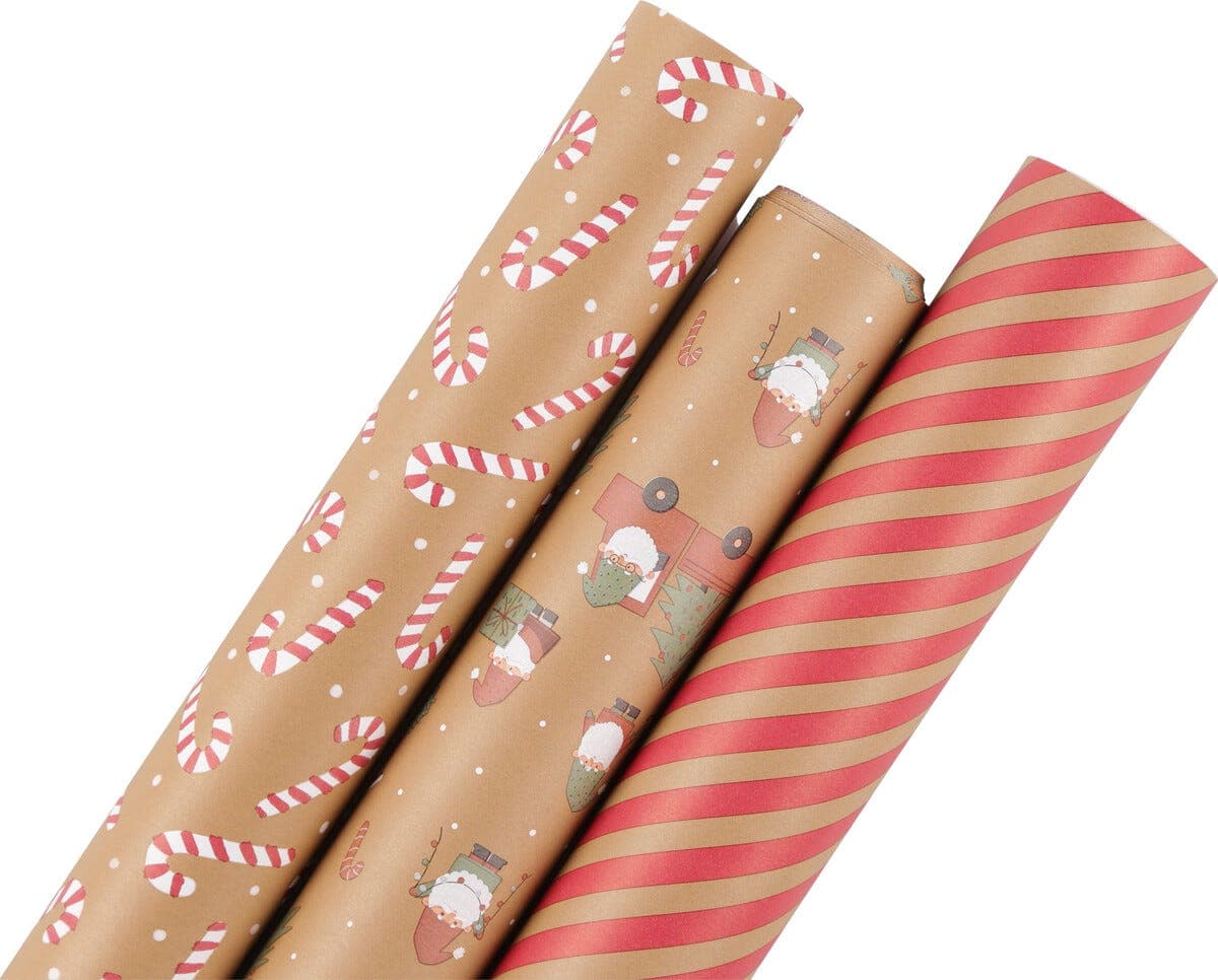 Gavepapir jul, gråpapir 70 cm x 6 m, 3-pakning