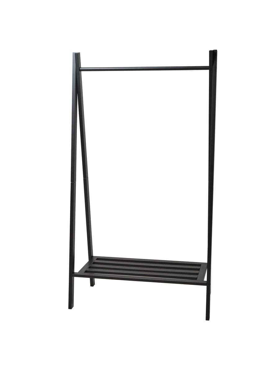 Klesstativ med skohylle i tre, svart