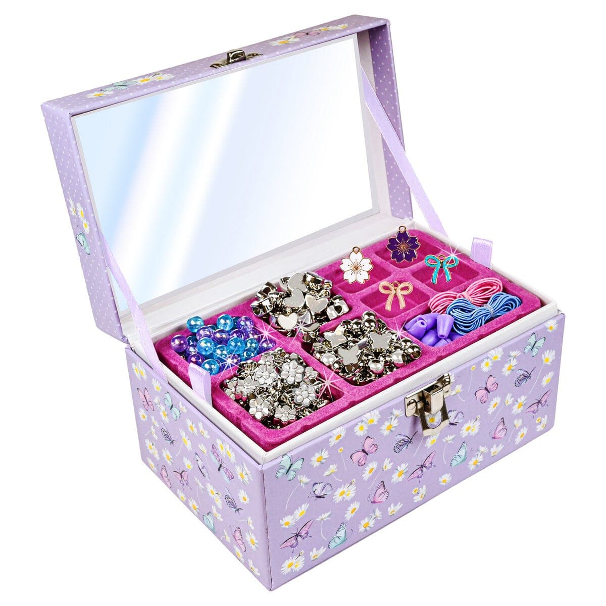 Smykkeskrin for barn med speil og perler, lilla