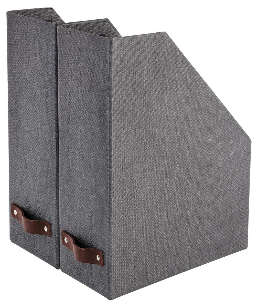 Tidsskriftsamler med lærhåndtak, 2-pakning, mørkgrå, ekstra bred