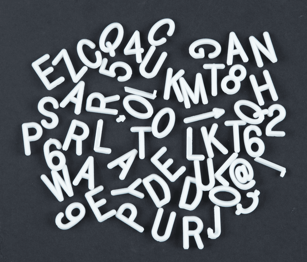 Naga bokstaver og siffere til bokstavtavle 