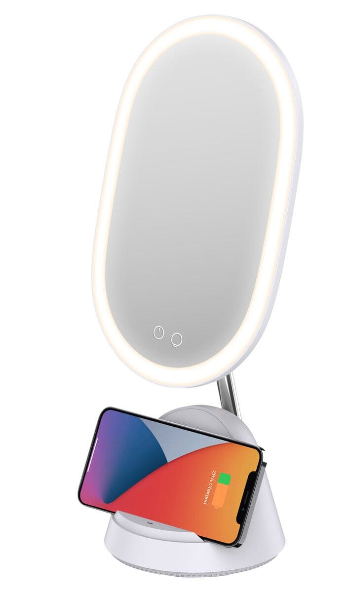 Sminkespeil med belysning og trådløs mobillader