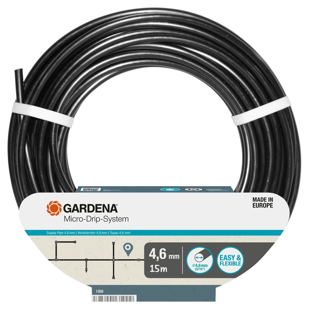 Gardena fordelerrør på 15 m, 4,6 mm, 3/16 tomme