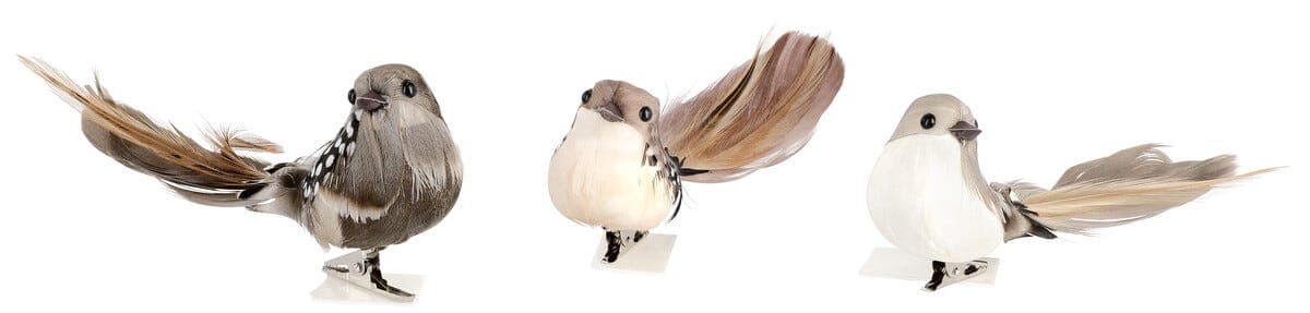 Pyntefugler med klips, 3-pakning
