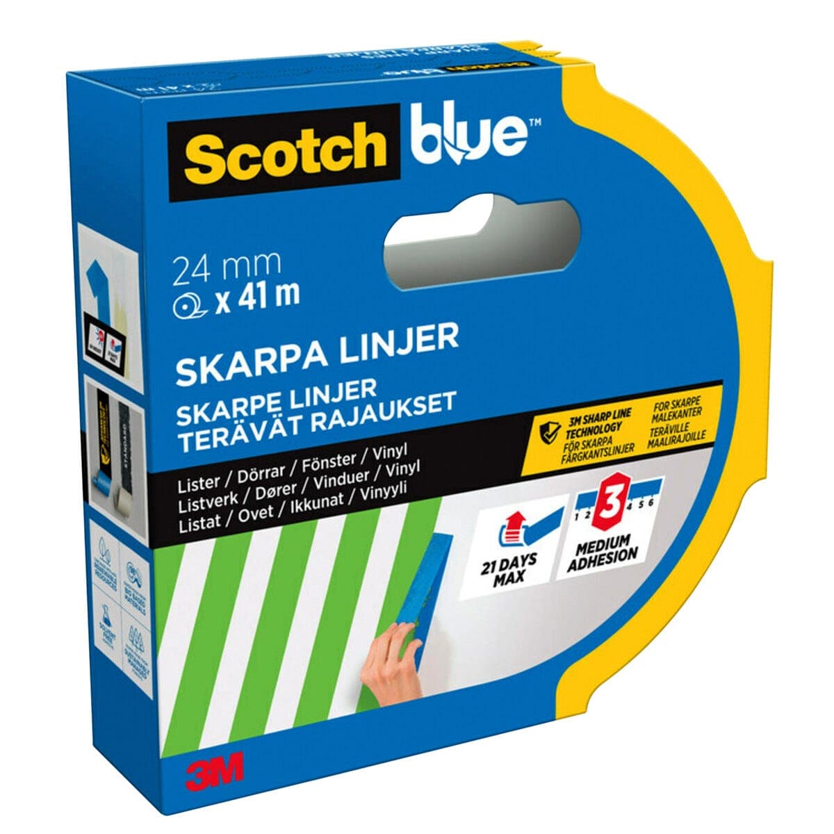 Scotch blå maskeringsteip for skarpe linjer, 24 mm x 41 m