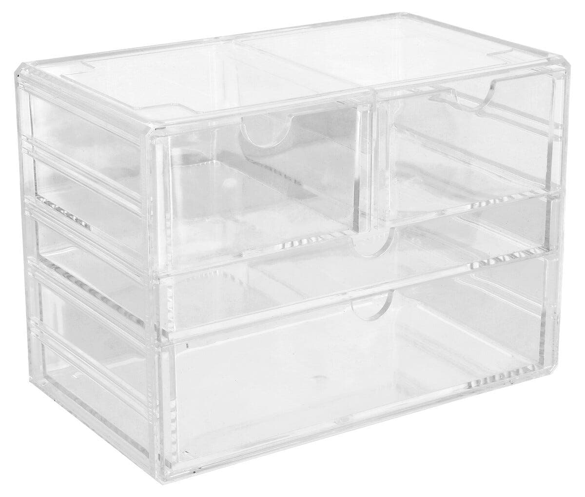 Sminkeskrin med 4 skuffer i gjennomsiktig plast