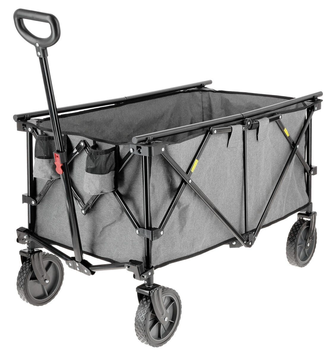 Sammenleggbar tralle med store hjul og teleskophåndtak