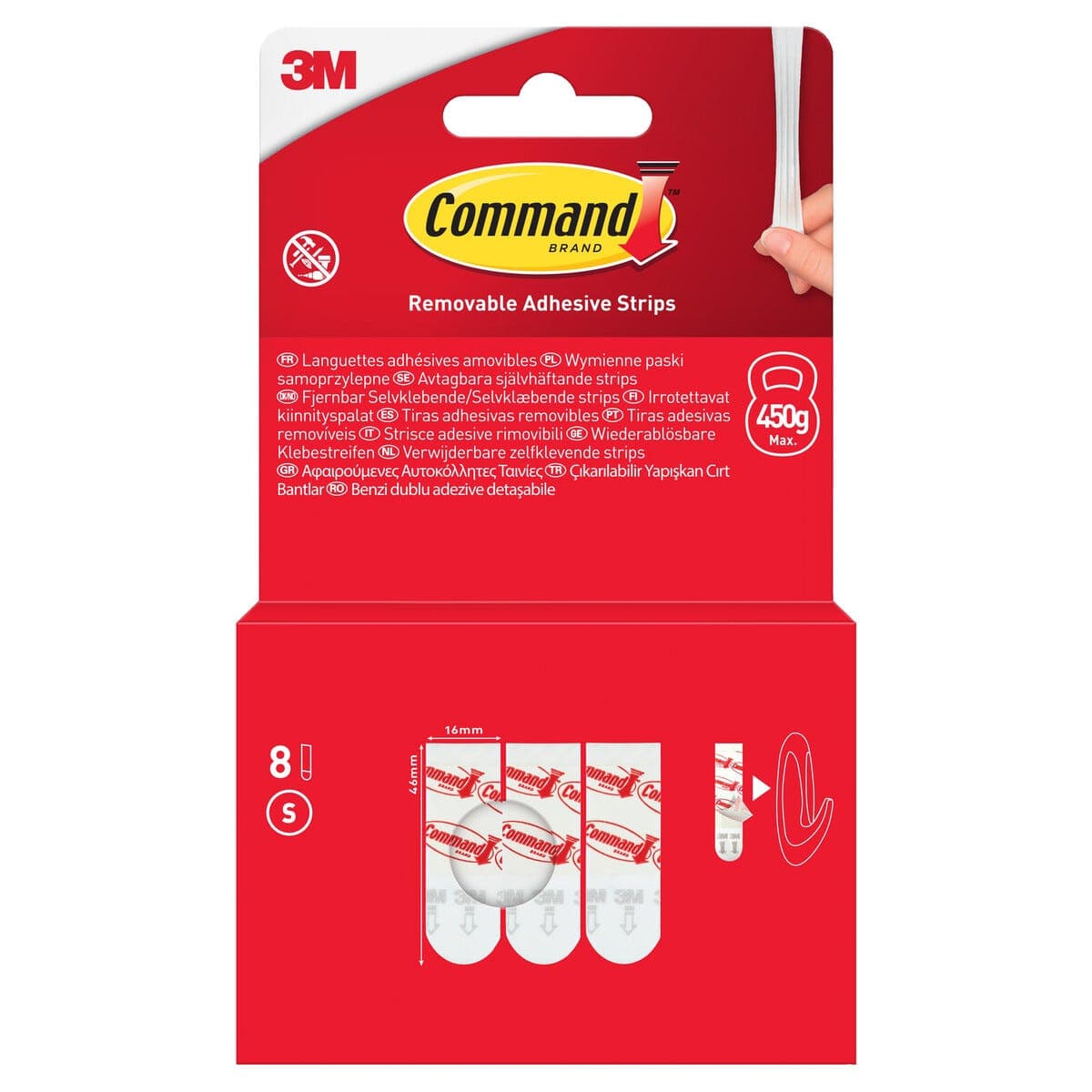 Command selvklebende strips S, universal, 450 gram, 8-pakning