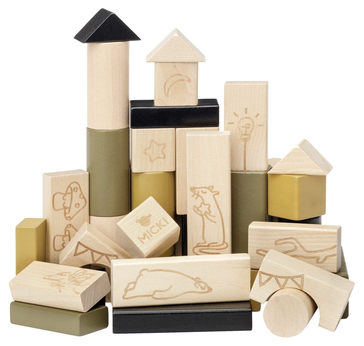 Micki Premium byggeklosser i tre, 40-pakning, fra 5 måneder