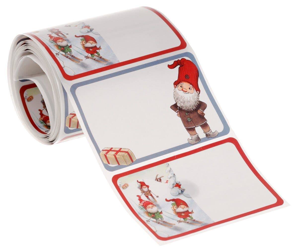 Juleetiketter med nissemotiv på rull, 50 etiketter