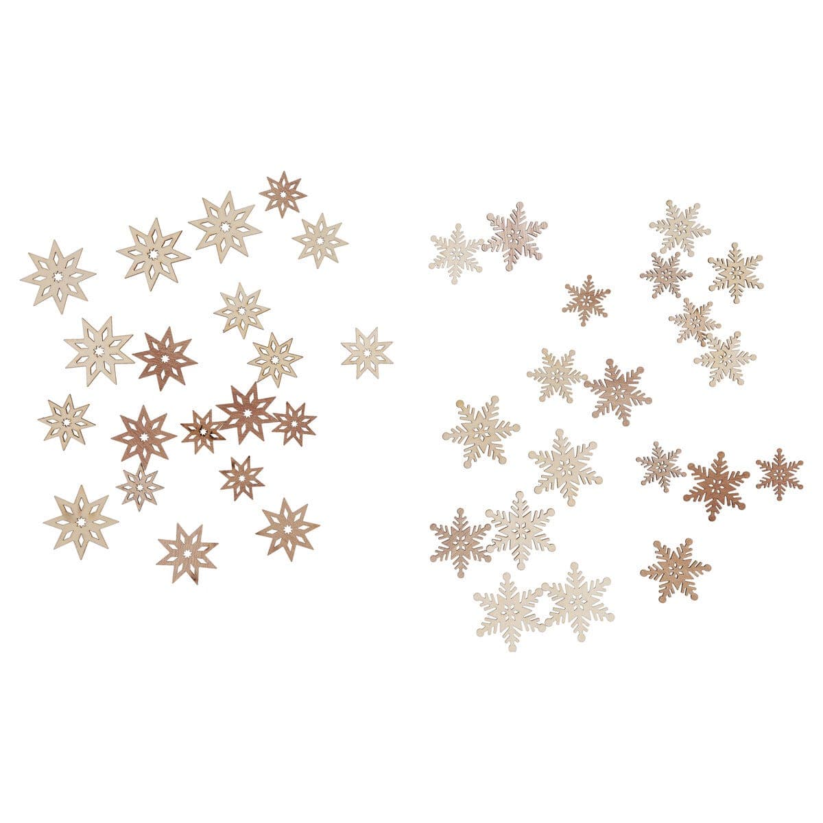 Julepynt stjerner og snøfnugg i tre 20-pakning