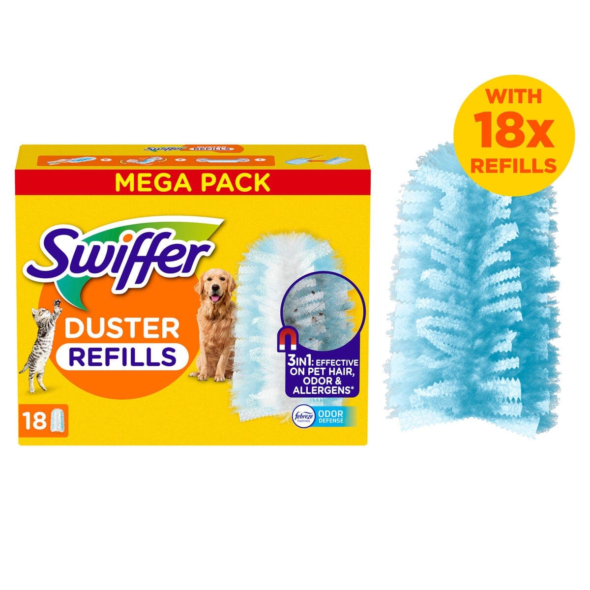Swiffer Duster Pet rengjøringskluter refill, med duft, 18-pakning