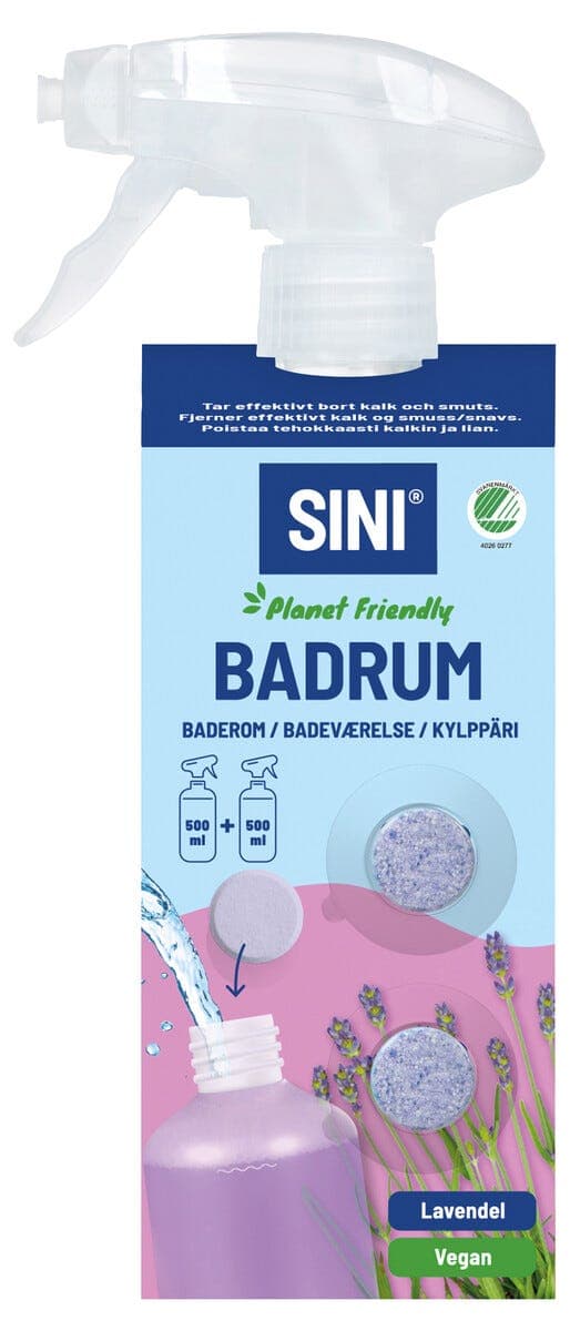 Sini baderomsrengjøring sprayflaske og 2 tabs, startsett