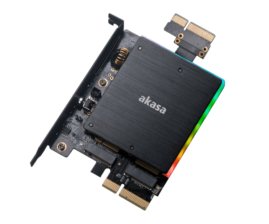 AKASA - Dual M.2 SSD to PCIe adapter card with heatsink cooler and RGB LED light