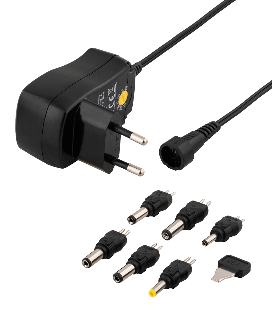 DELTACO - power adapter 230V to 3-12V DC 600mAh, replaceable connectors