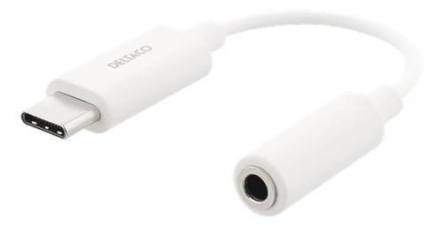 DELTACO - USB-C to 3.5 mm female, 11 cm, active, White