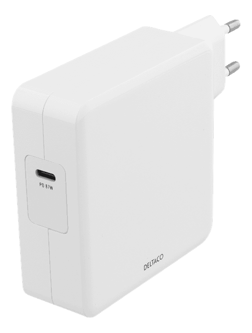 DELTACO - 87W USB-C Power supply, Fast charging, USB-C PD, white
