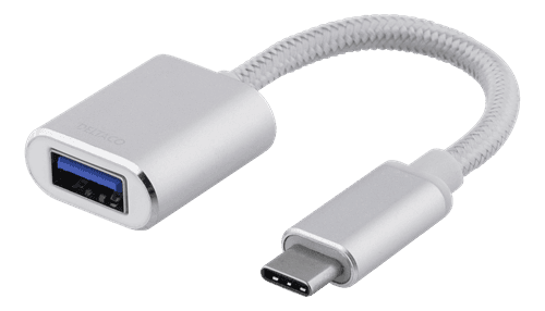DELTACO - USB-C 3.1 Gen 1 to USB-A OTG adapter, alu, white bag, silver