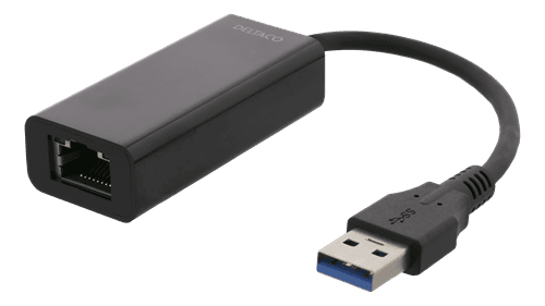 DELTACO - Adapter USB-A 3.0 to Network Adapter - Black