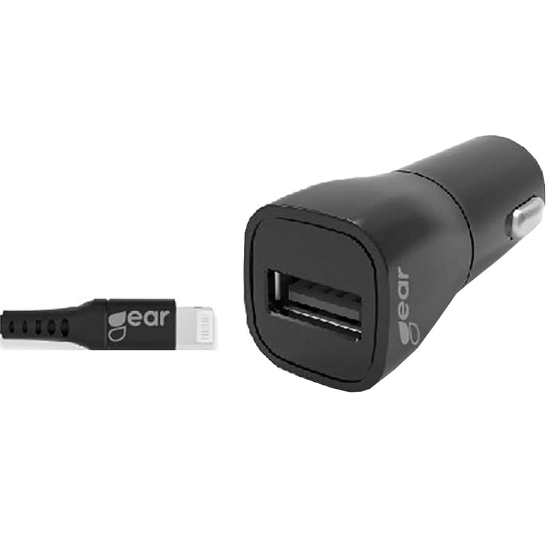 GEAR - Lader 12-24V 1xUSB-A 2,4A Svart Lightning Kabel 1m MFI C89