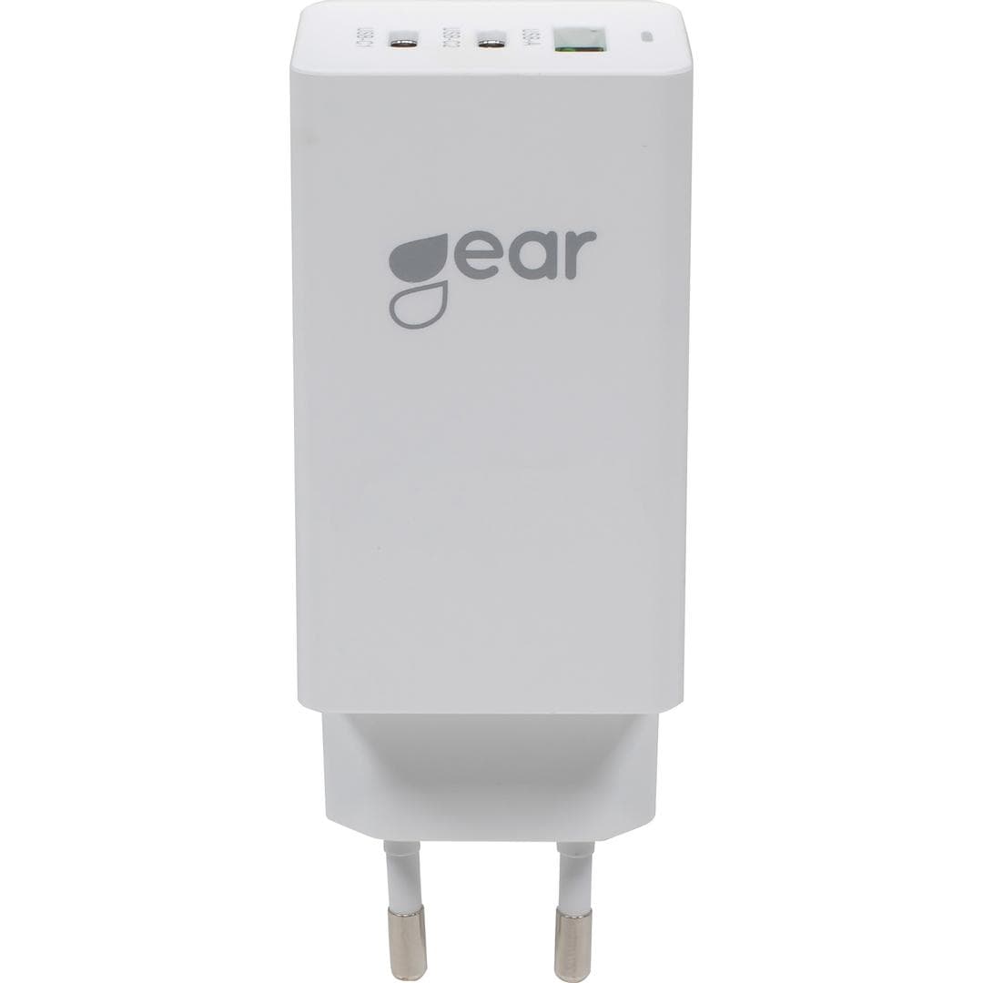 GEAR - Lader GAN 220V 2xUSB-C + 1xUSB-A PD 45W + 18W + 3A (totalt 65W) Hvit