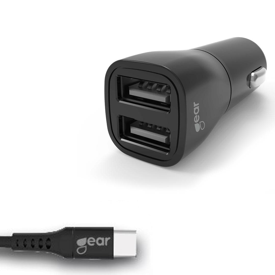 GEAR - Lader 12-24V 2xUSB 3.4A Svart USB-C 2.0 Kabel 1m