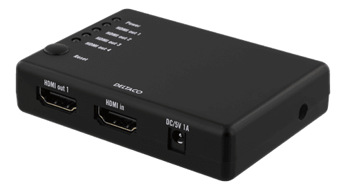 DELTACO - HDMI splitter, 1x HDMI in, 4x HDMI out, 6,75 Gbit/s, black