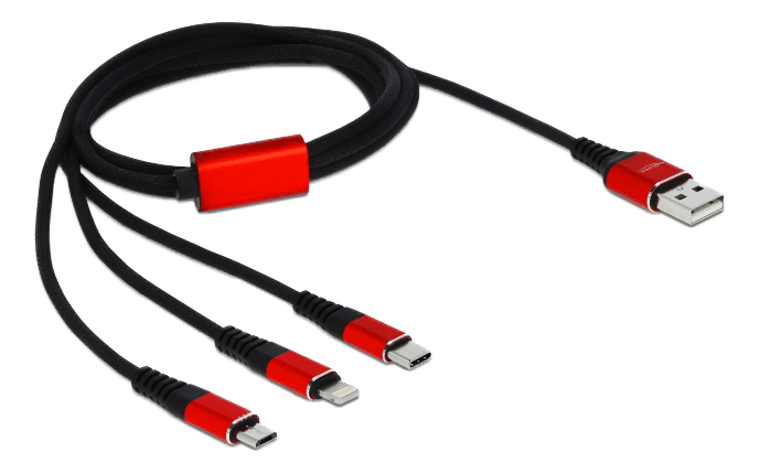 DELOCK - 3 in 1 Kun opladningskabel 1m