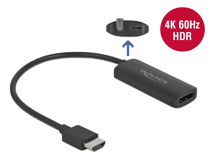 DELOCK - Video / lyd adapter DisplayPort / HDMI 24cm Sort