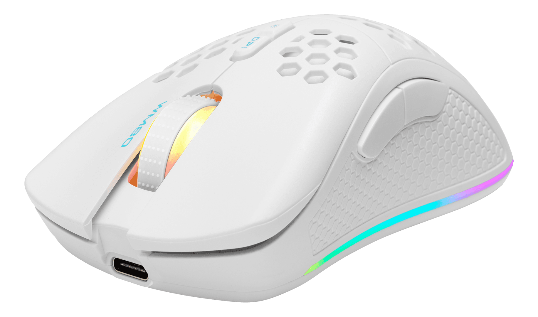 DELTACO - WHITE LINE WM80 Wireless Lightweight Gaming Mouse, RGB, White