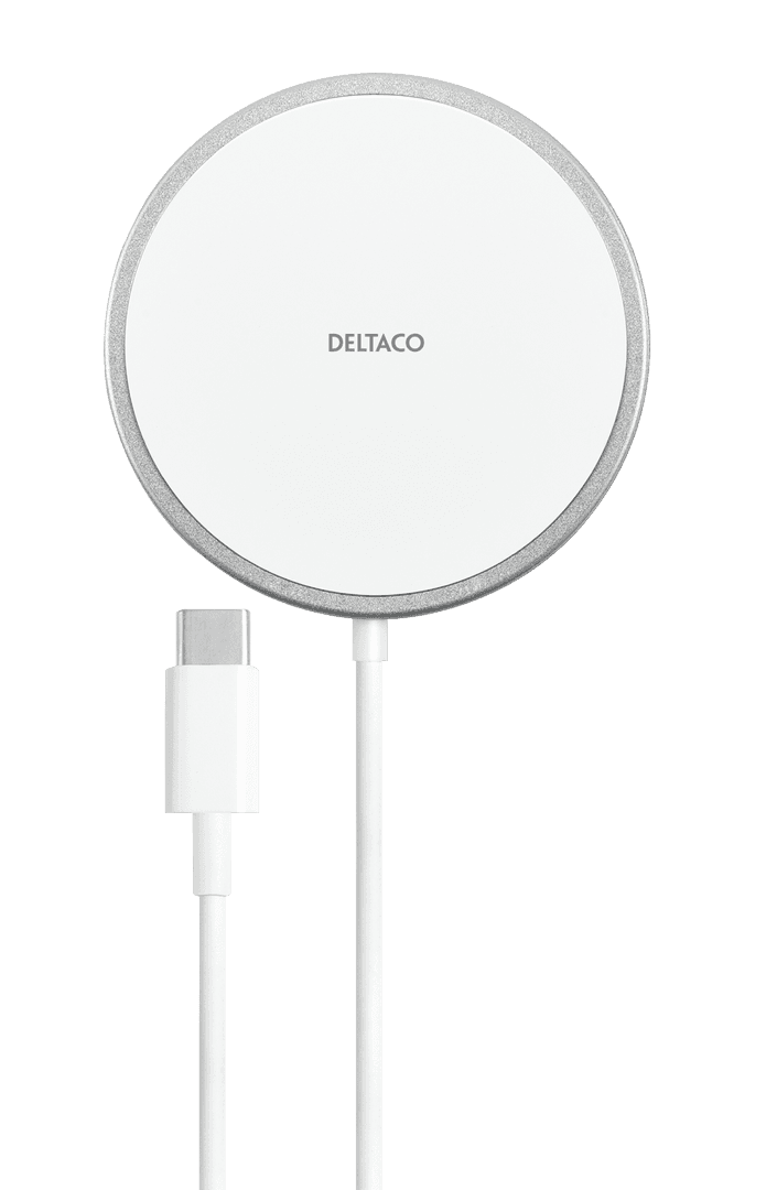 DELTACO - magnetic wireless charger, 15 W, USB-C, white/silver