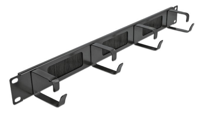 DELOCK - 19" Cable Management Brush Strip with 4 hooks 1U black