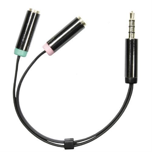 DELTACO - audio adapter, 3.5mm male to 3.5mm microphone female and 3.5mm stereo, 0.1m