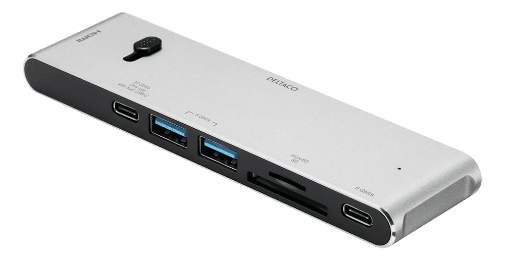DELTACO - USB-C MB docking station HDMI / SD / mSD reader PD 3.0 spc gray
